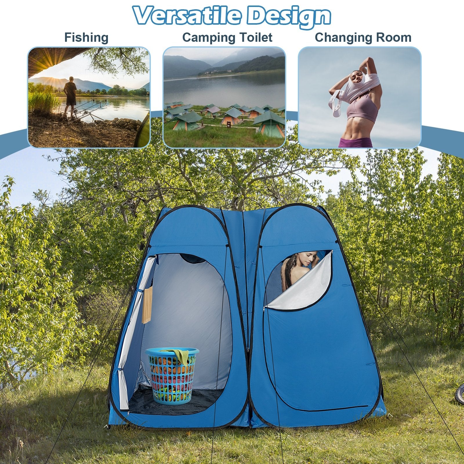 Oversized Pop Up Shower Tent with Window Floor and Storage Pocket, Blue Tents   at Gallery Canada