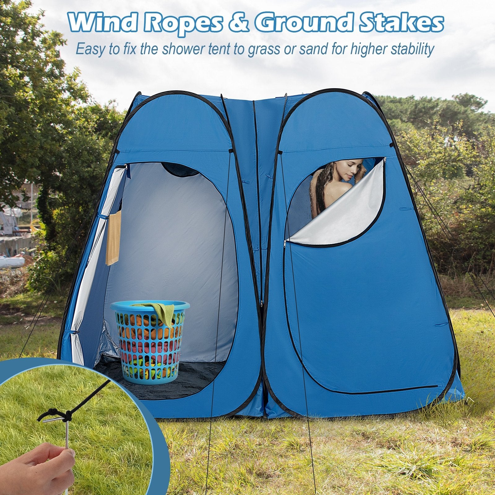 Oversized Pop Up Shower Tent with Window Floor and Storage Pocket, Blue Tents   at Gallery Canada