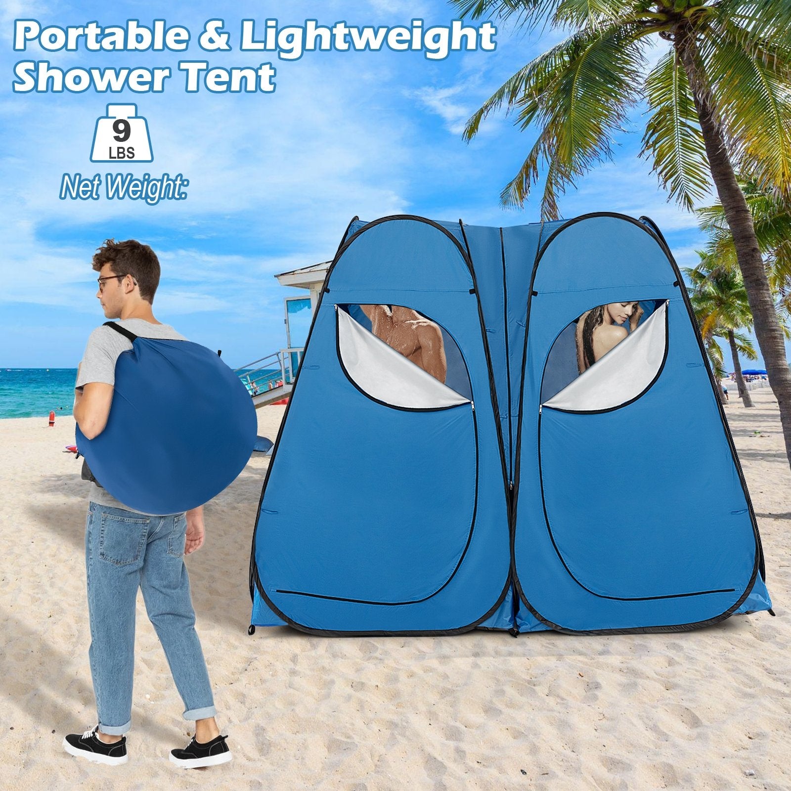 Oversized Pop Up Shower Tent with Window Floor and Storage Pocket, Blue Tents   at Gallery Canada