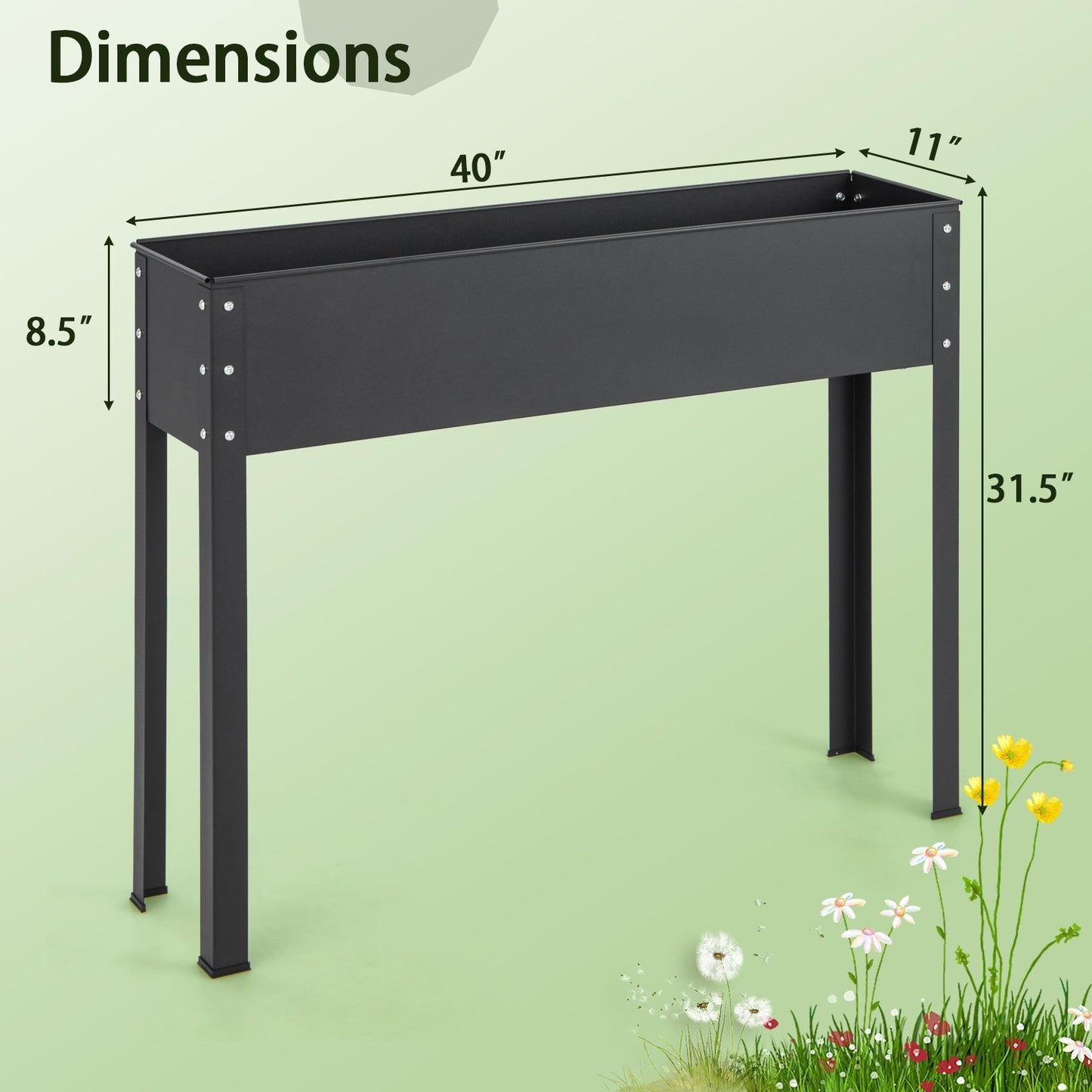 Metal Raised Garden Bed with Legs and Drainage Hole for Vegetable Flower-40 x 11 x 31.5 inches, Black Raised Garden Beds   at Gallery Canada