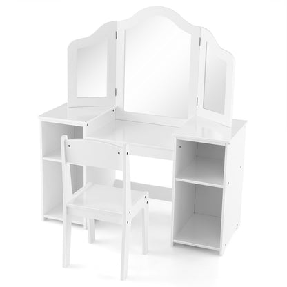 Kids Vanity Table and Chair Set with Removable Tri-Folding Mirror, White Kids Vanities   at Gallery Canada