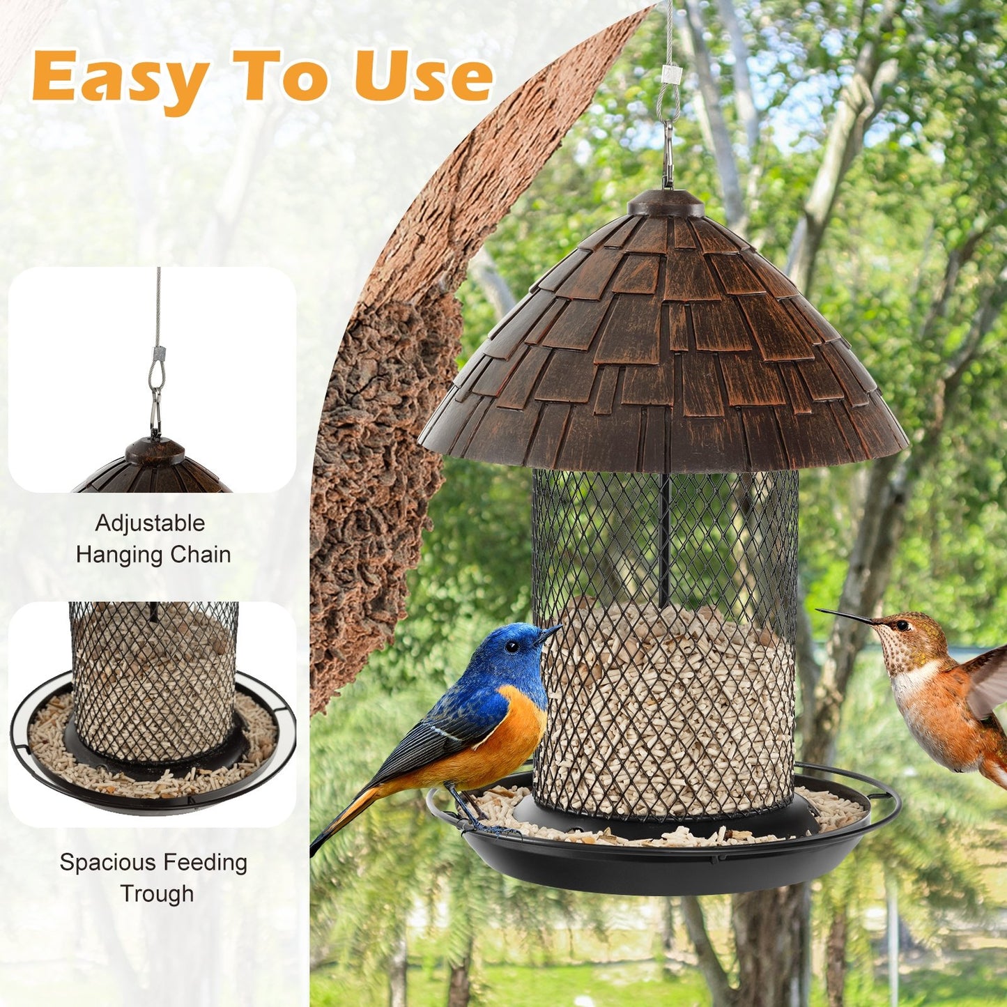 Squirrel-proof Metal Wild Bird Feeder with Perch and Drain Holes, Natural Chicken Coops   at Gallery Canada