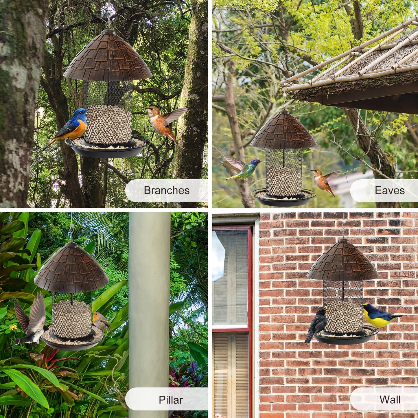 Squirrel-proof Metal Wild Bird Feeder with Perch and Drain Holes, Natural - Gallery Canada