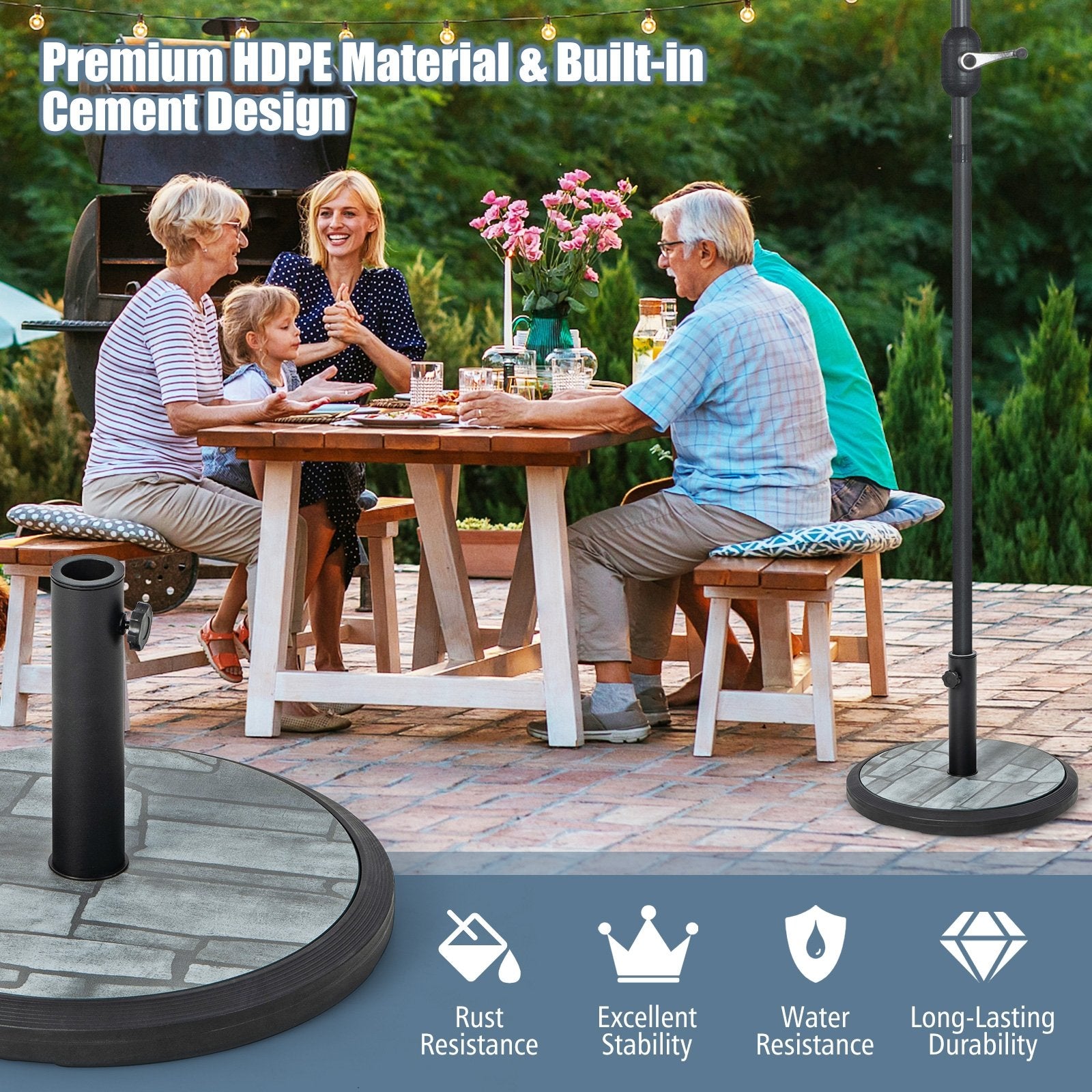 35lbs Umbrella Base with Built-in Cement, Black & Gray Outdoor Umbrella Bases   at Gallery Canada