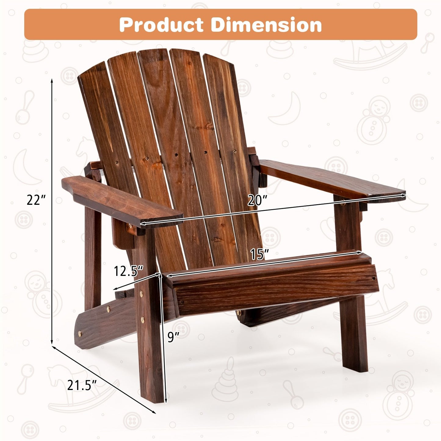 Kid's Adirondack Chair with High Backrest and Arm Rest, Coffee Adirondack Chairs   at Gallery Canada