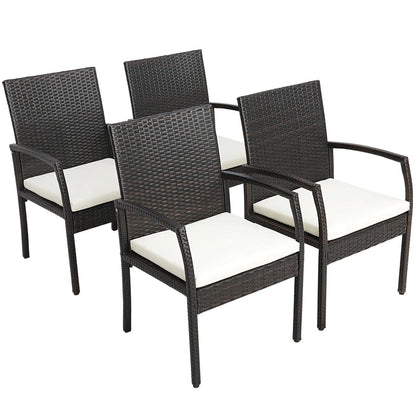 4 Pieces Patio Wicker Dining Armchair Set with Soft Zippered Cushion-Set of 4, Off White Patio Dining Chairs   at Gallery Canada