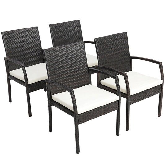 4 Pieces Patio Wicker Dining Armchair Set with Soft Zippered Cushion-Set of 4, Off White - Gallery Canada