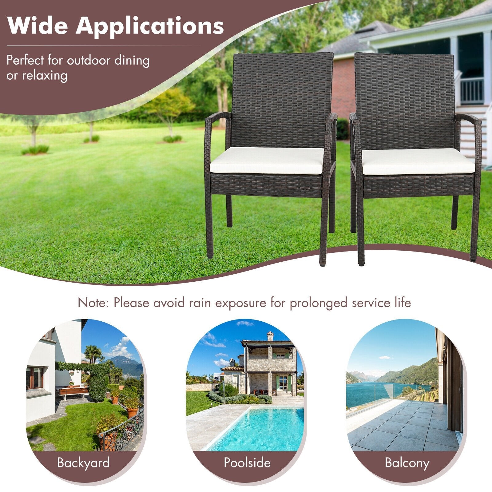 4 Pieces Patio Wicker Dining Armchair Set with Soft Zippered Cushion-Set of 4, Off White Patio Dining Chairs   at Gallery Canada