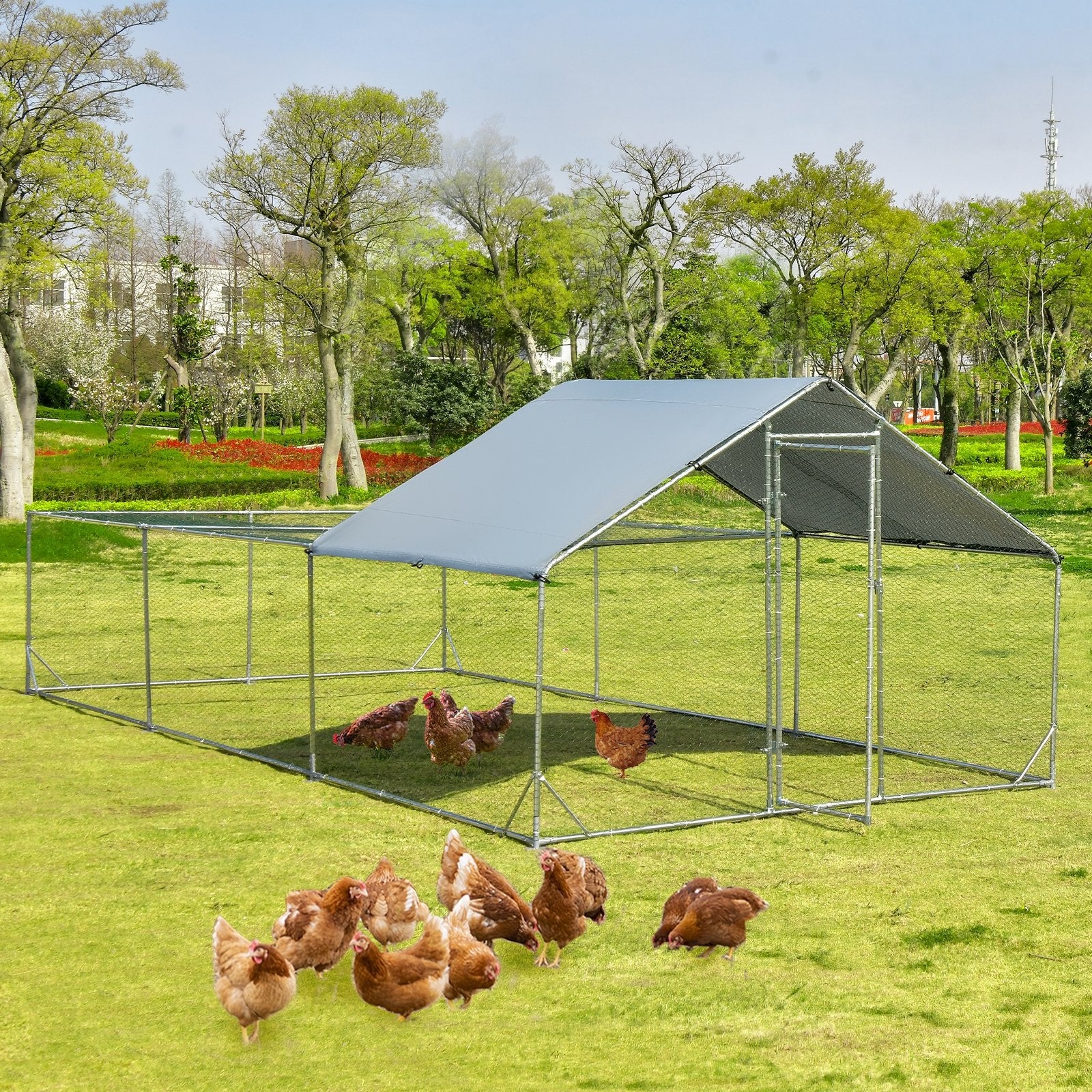 Large Metal Chicken Coop with Waterproof and Sun-proof Cover - Gallery Canada