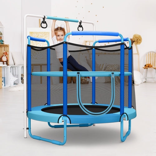 5 Feet Kids 3-in-1 Game Trampoline with Enclosure Net Spring Pad, Blue