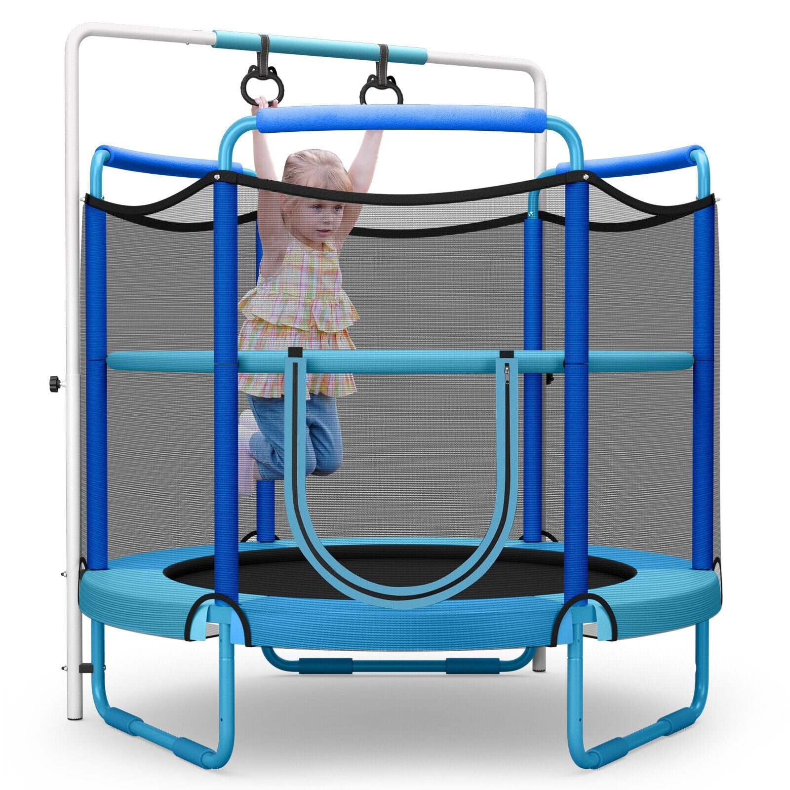 5 Feet Kids 3-in-1 Game Trampoline with Enclosure Net Spring Pad, Blue Trampolines   at Gallery Canada