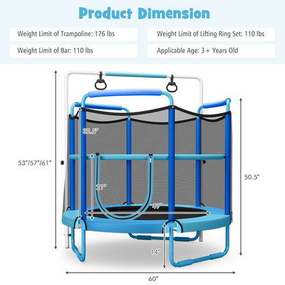 5 Feet Kids 3-in-1 Game Trampoline with Enclosure Net Spring Pad, Blue - Gallery Canada