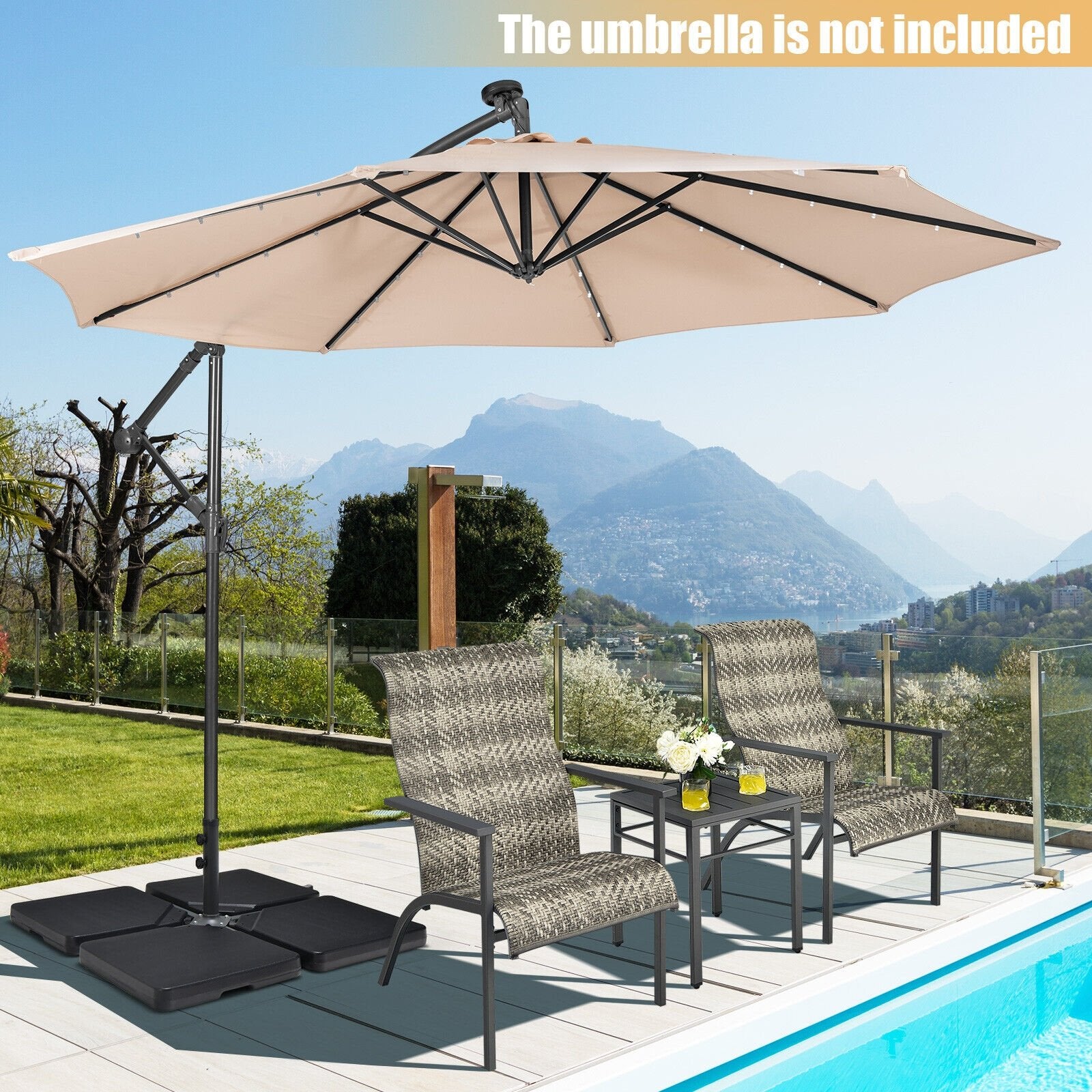 4 Pieces 13L Cantilever Offset Patio Umbrella Base with Easy-Fill Spouts, Black Outdoor Umbrella Bases   at Gallery Canada