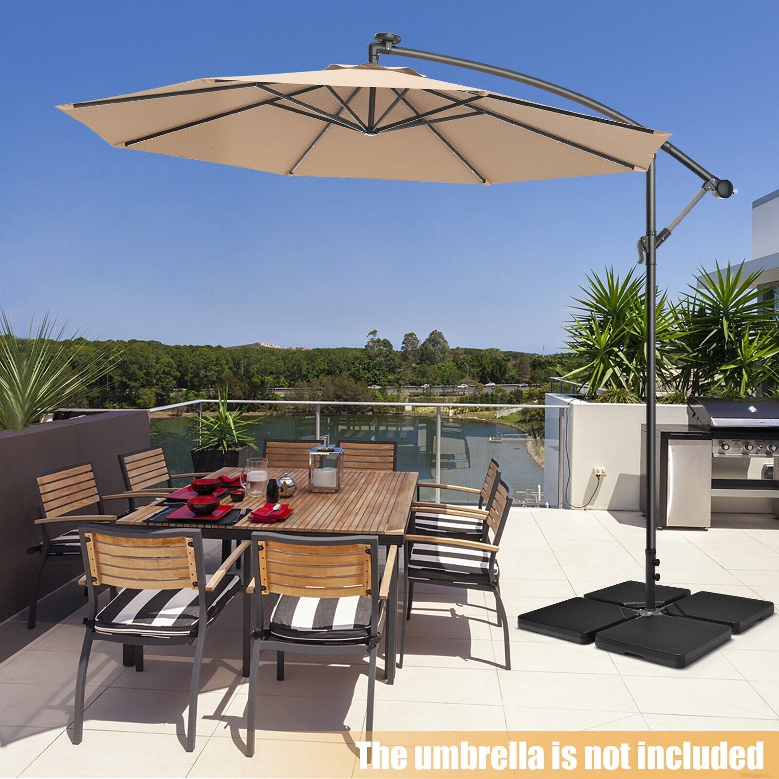 4 Pieces 13L Cantilever Offset Patio Umbrella Base with Easy-Fill Spouts, Black Outdoor Umbrella Bases   at Gallery Canada