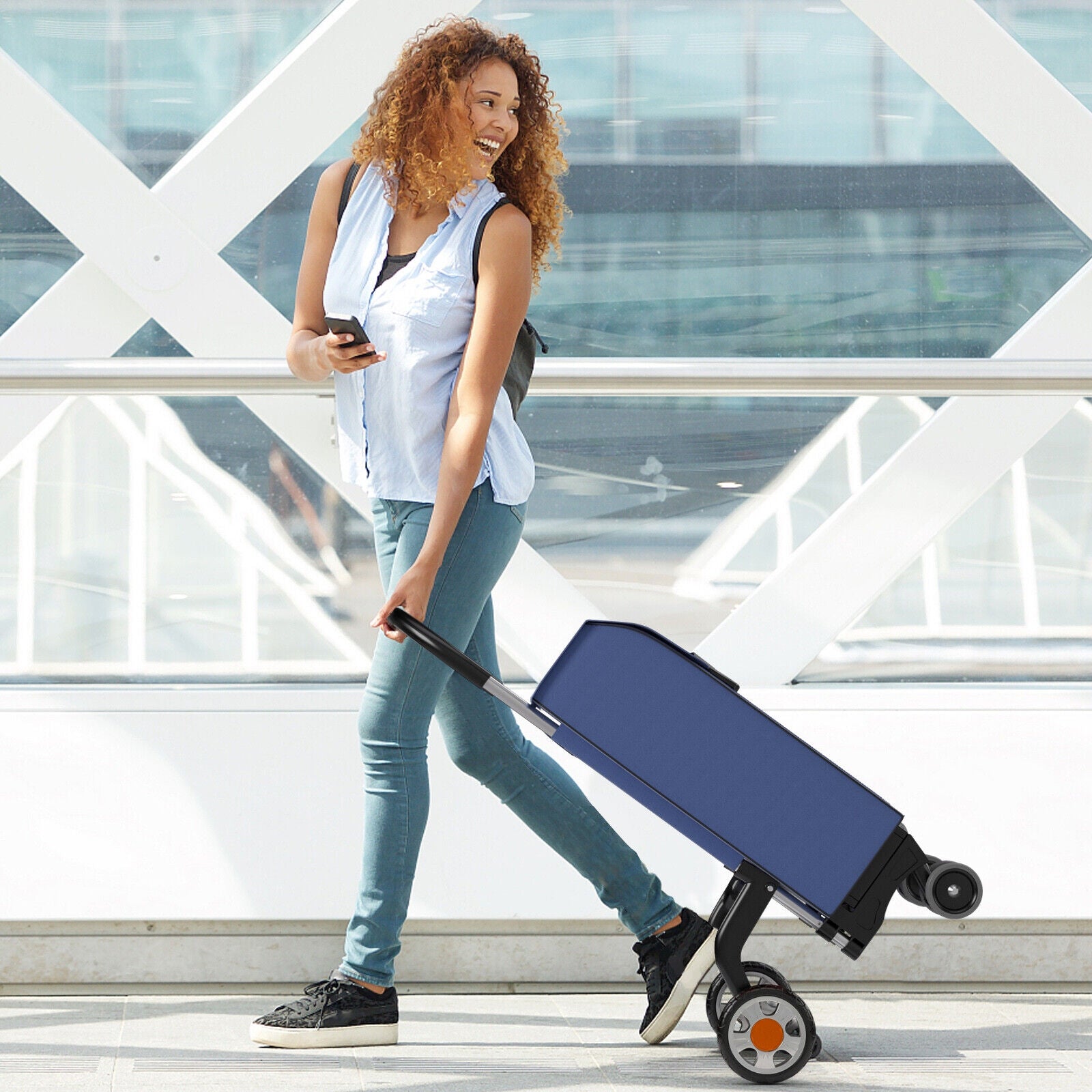 Folding Shopping Cart Utility Hand Truck with Rolling Swivel Wheels, Blue Kitchen Tools at Gallery Canada