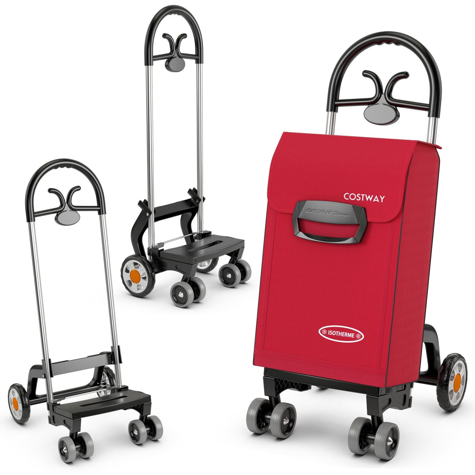 Folding Shopping Cart Utility Hand Truck with Rolling Swivel Wheels, Red Kitchen Tools   at Gallery Canada