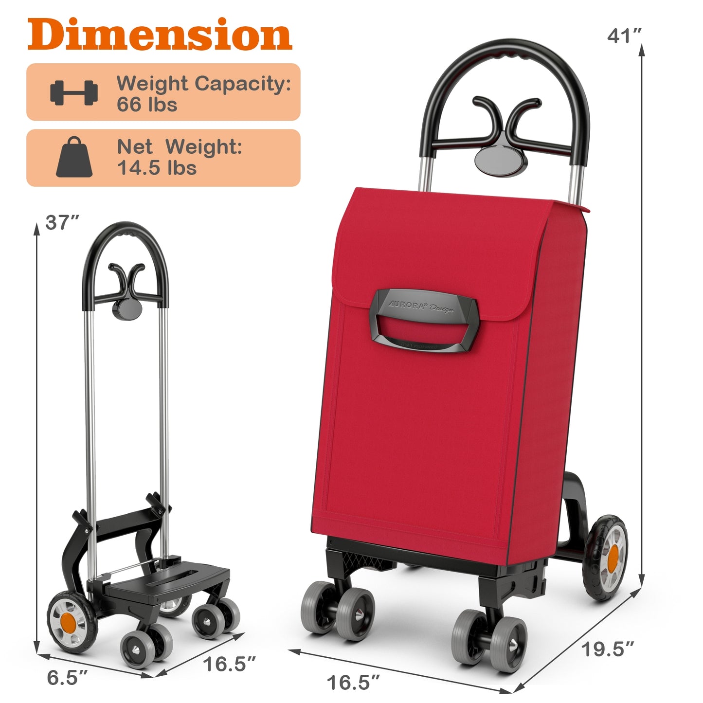 Folding Shopping Cart Utility Hand Truck with Rolling Swivel Wheels, Red Kitchen Tools   at Gallery Canada