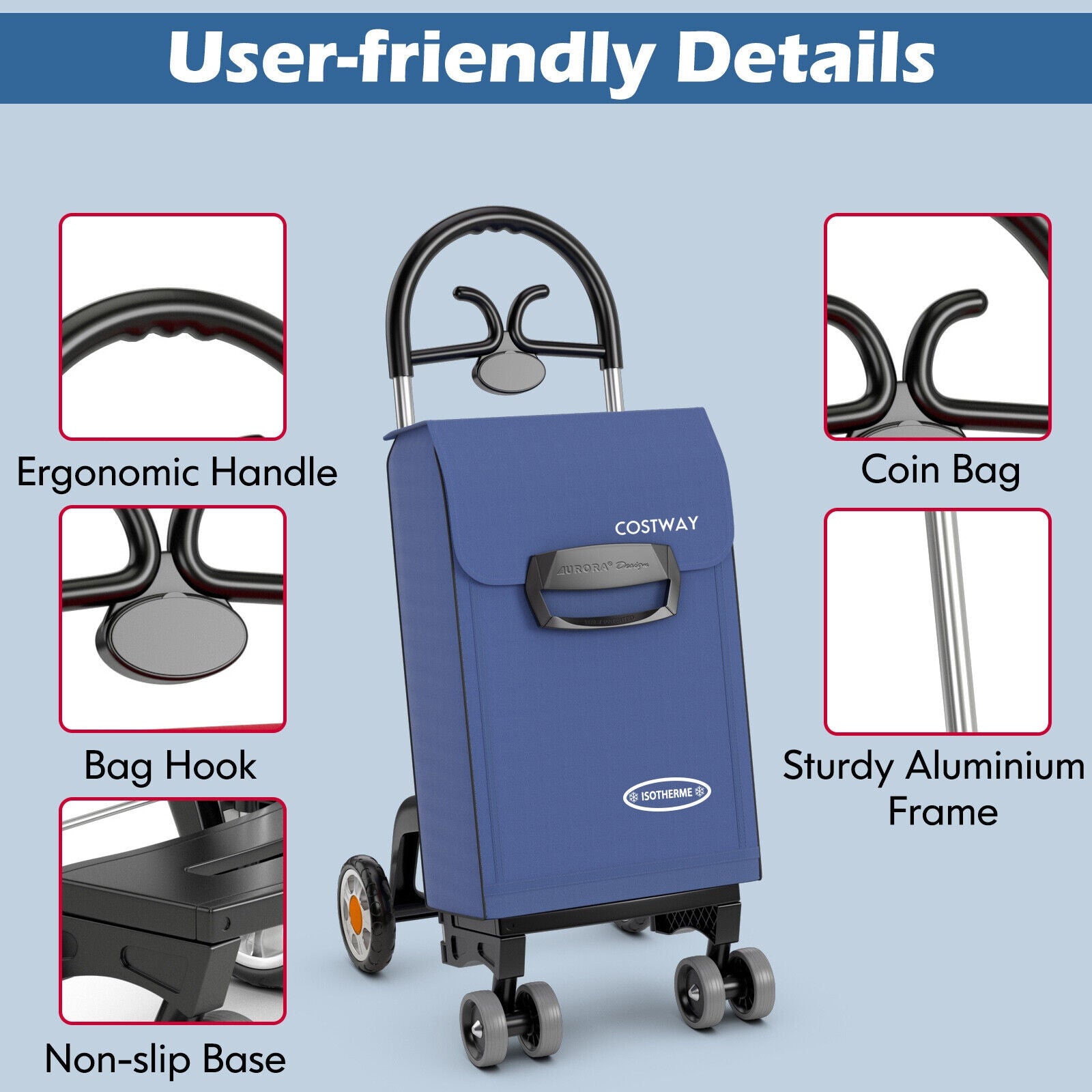 Folding Shopping Cart Utility Hand Truck with Rolling Swivel Wheels, Blue Kitchen Tools at Gallery Canada