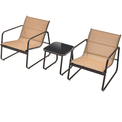 3 Pieces Patio Conversation Set with Breathable Fabric and Tabletop, Brown Patio Conversation Sets   at Gallery Canada