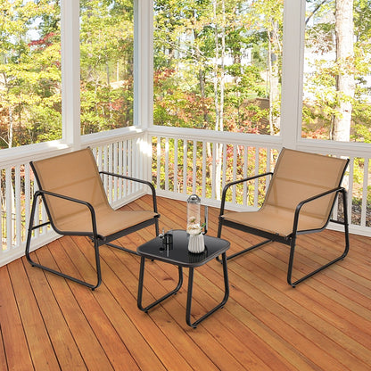 3 Pieces Patio Conversation Set with Breathable Fabric and Tabletop, Brown Patio Conversation Sets   at Gallery Canada