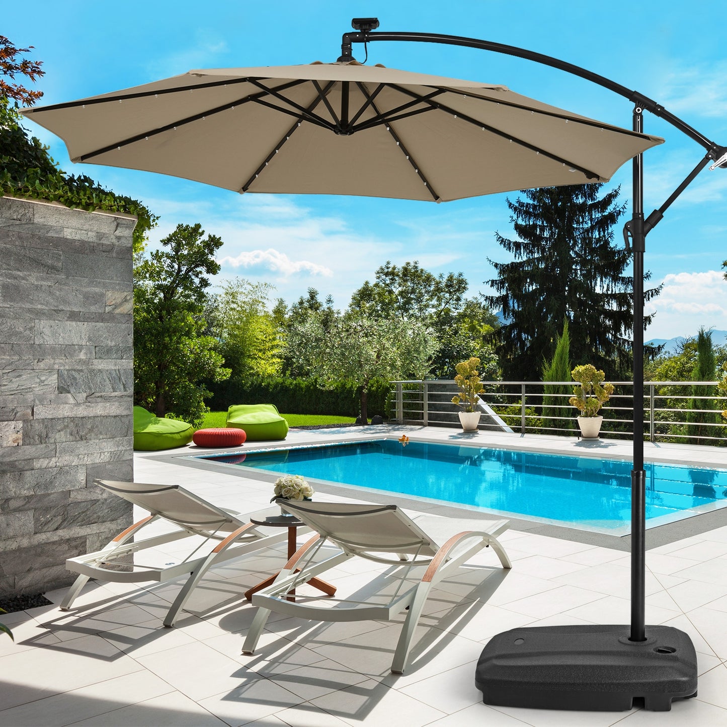 Fillable Universal Offset Umbrella Base with Cross Base and Wheels, Black Outdoor Umbrella Bases   at Gallery Canada