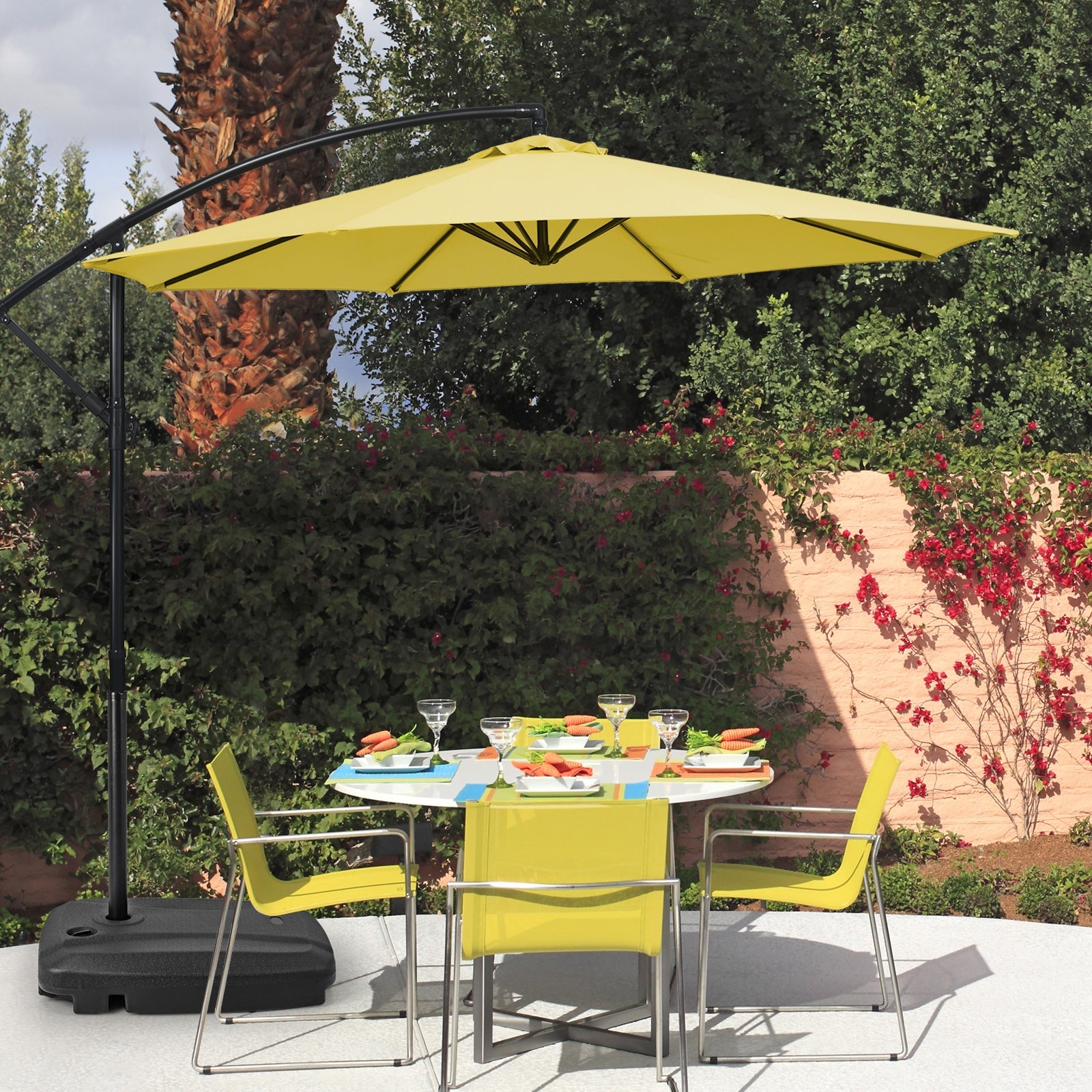 Fillable Universal Offset Umbrella Base with Cross Base and Wheels, Black Outdoor Umbrella Bases   at Gallery Canada