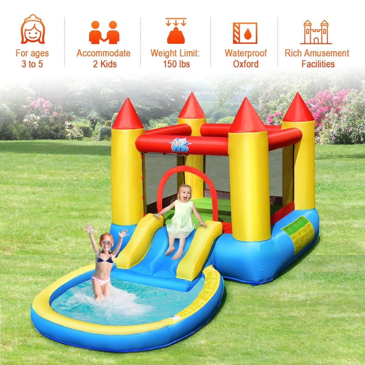 Inflatable Kids Slide Bounce House with 550w Blower - Gallery Canada