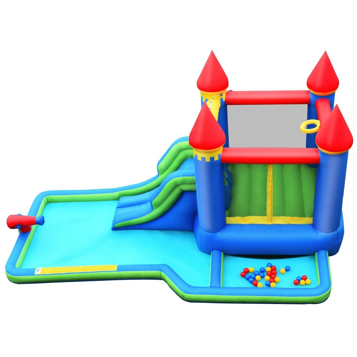 Inflatable Bounce House Castle Water Slide with Climbing Wall and 550W Blower, Multicolor Bounce House   at Gallery Canada