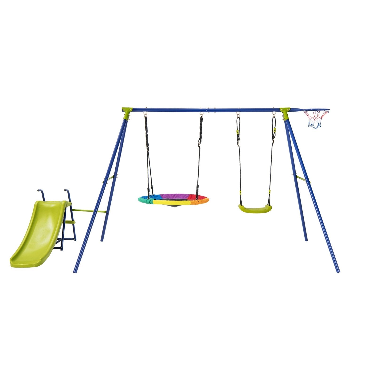 4-in-1 Heavy-Duty Metal Playset with Slide and Basketball Hoop, Multicolor Swing & Playsets   at Gallery Canada