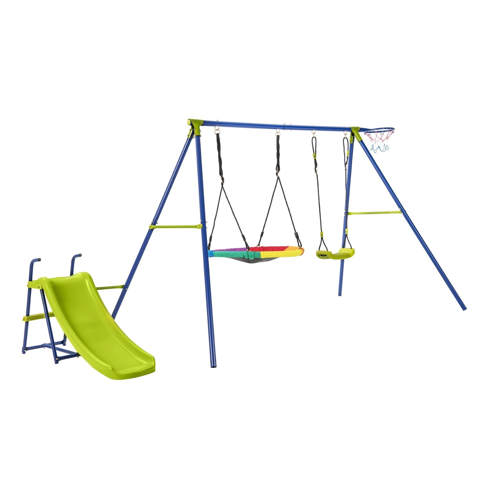 4-in-1 Heavy-Duty Metal Playset with Slide and Basketball Hoop, Multicolor Swing & Playsets   at Gallery Canada