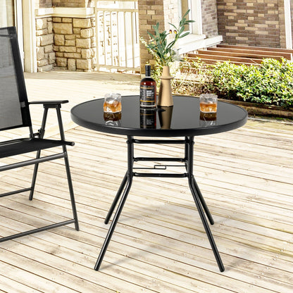 34 Inch Patio Dining Table with 1.5 inch Umbrella Hole for Garden, Black Patio Dining Tables   at Gallery Canada