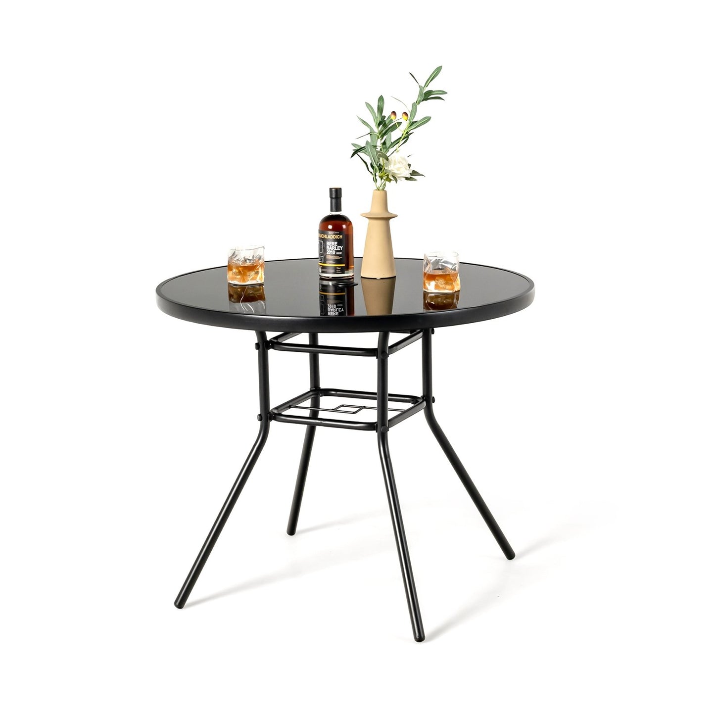 34 Inch Patio Dining Table with 1.5 inch Umbrella Hole for Garden, Black Patio Dining Tables   at Gallery Canada