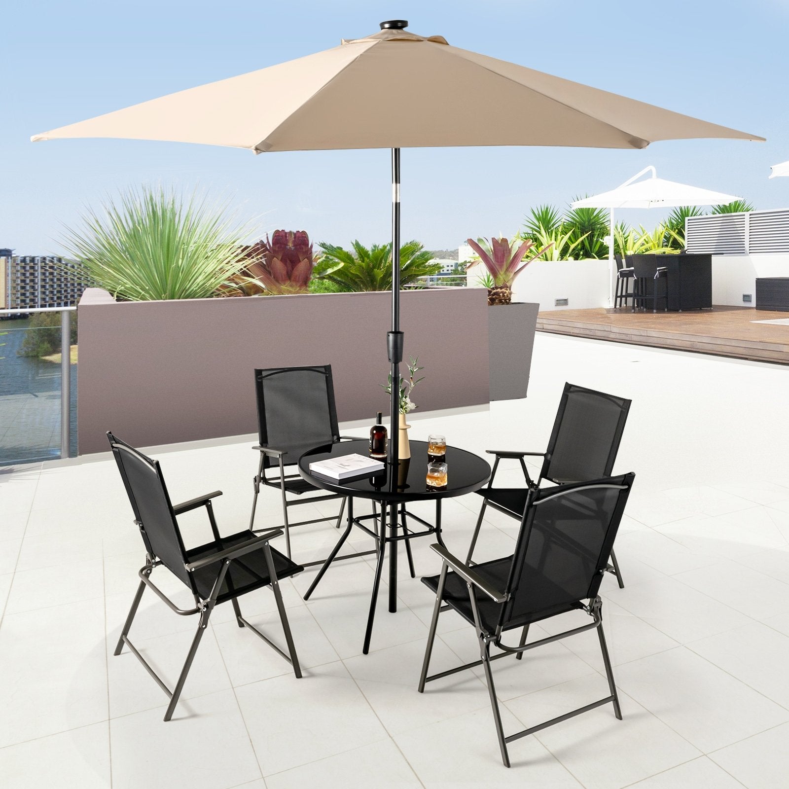 34 Inch Patio Dining Table with 1.5 inch Umbrella Hole for Garden, Black Patio Dining Tables   at Gallery Canada