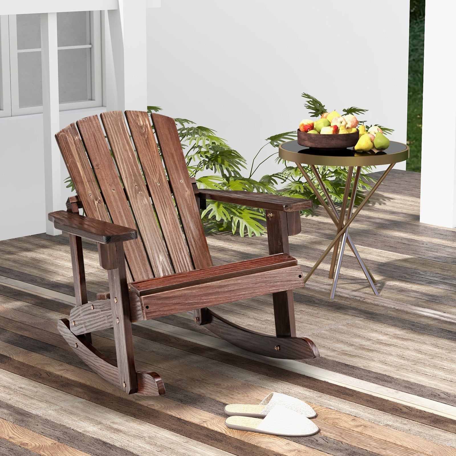 Outdoor Wooden Kid Adirondack Rocking Chair with Slatted Seat, Coffee Kids Chairs & Seating   at Gallery Canada