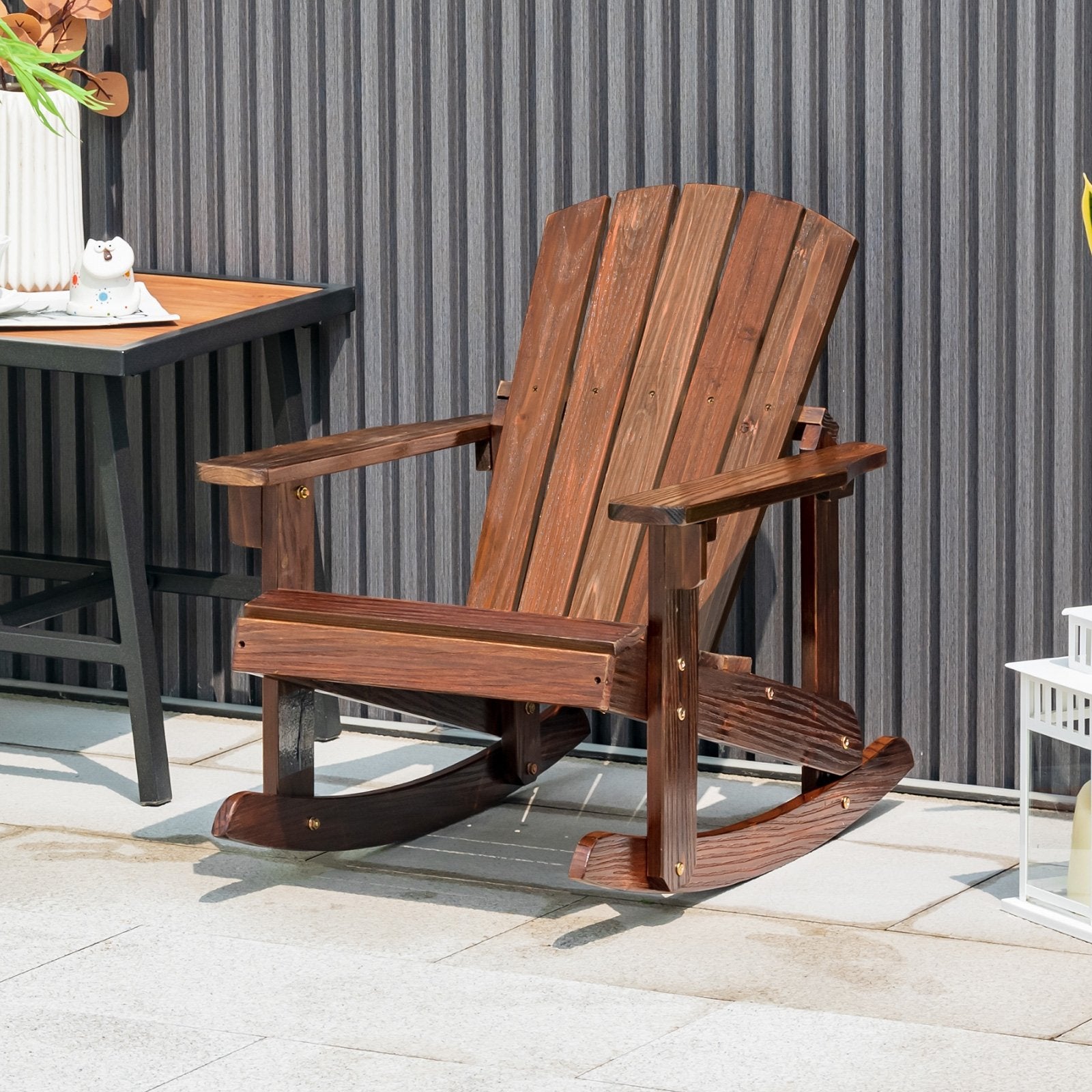 Outdoor Wooden Kid Adirondack Rocking Chair with Slatted Seat, Coffee Kids Chairs & Seating   at Gallery Canada