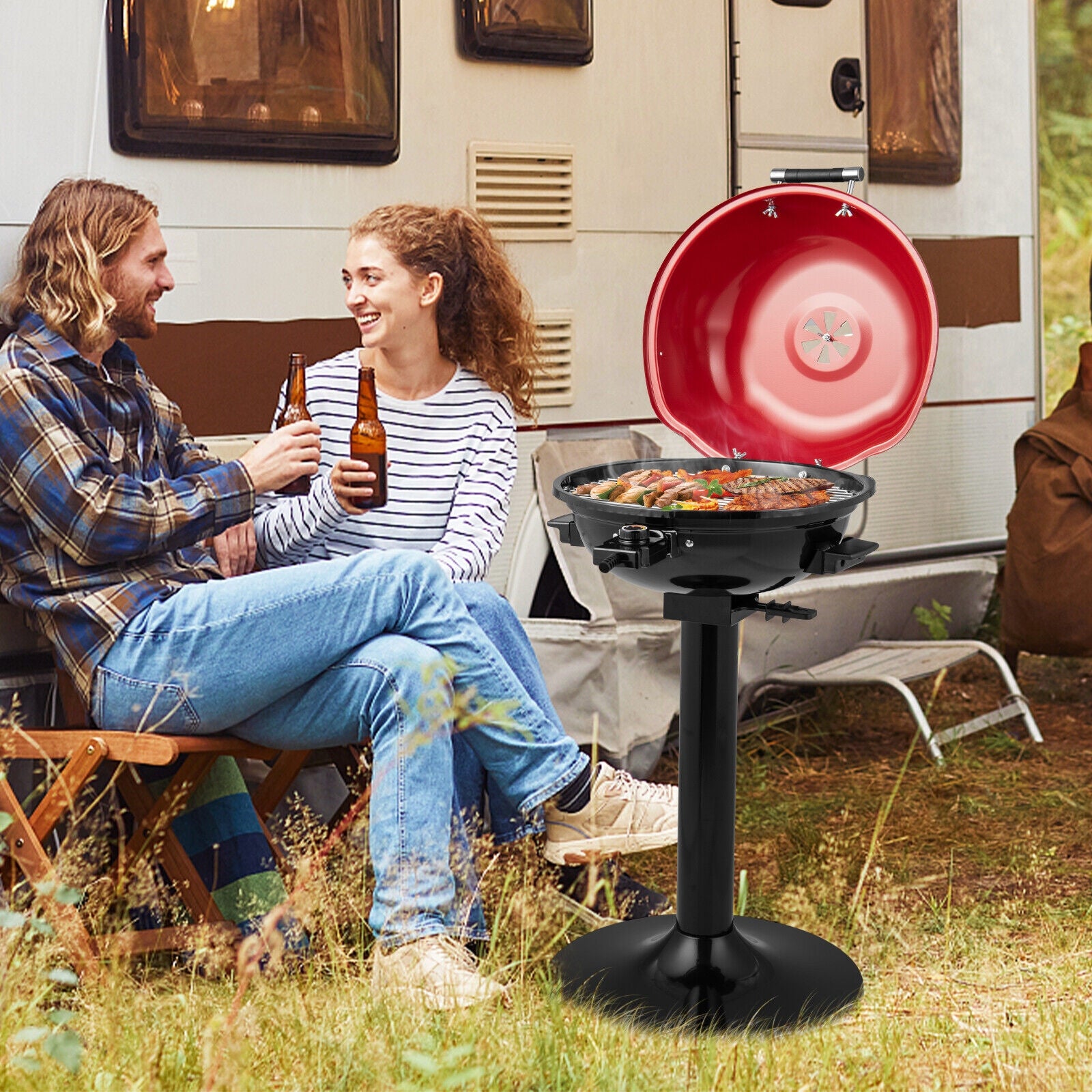 1600W Portable Electric BBQ Grill with Removable Non-Stick Rack, Black & Red Outdoor Grills at Gallery Canada