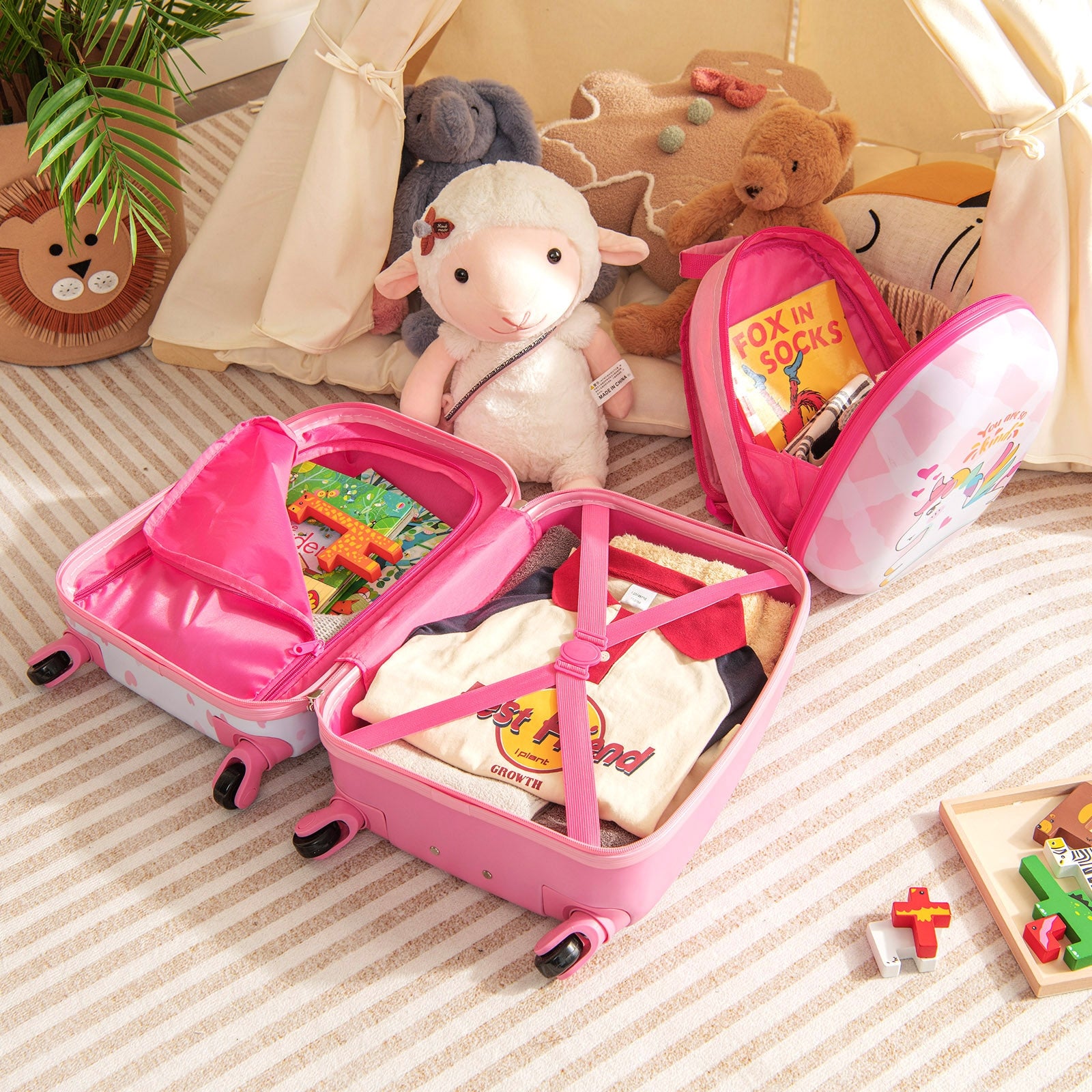 2 Pieces 12 Inch 16 Inch Kids Luggage Set with Backpack and Suitcase for Travel-Lovely Unicorn, Pink Kids Luggage at Gallery Canada