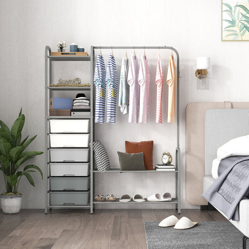 Free Standing Closet Organizer with Removable Drawers and Shelves, Gray