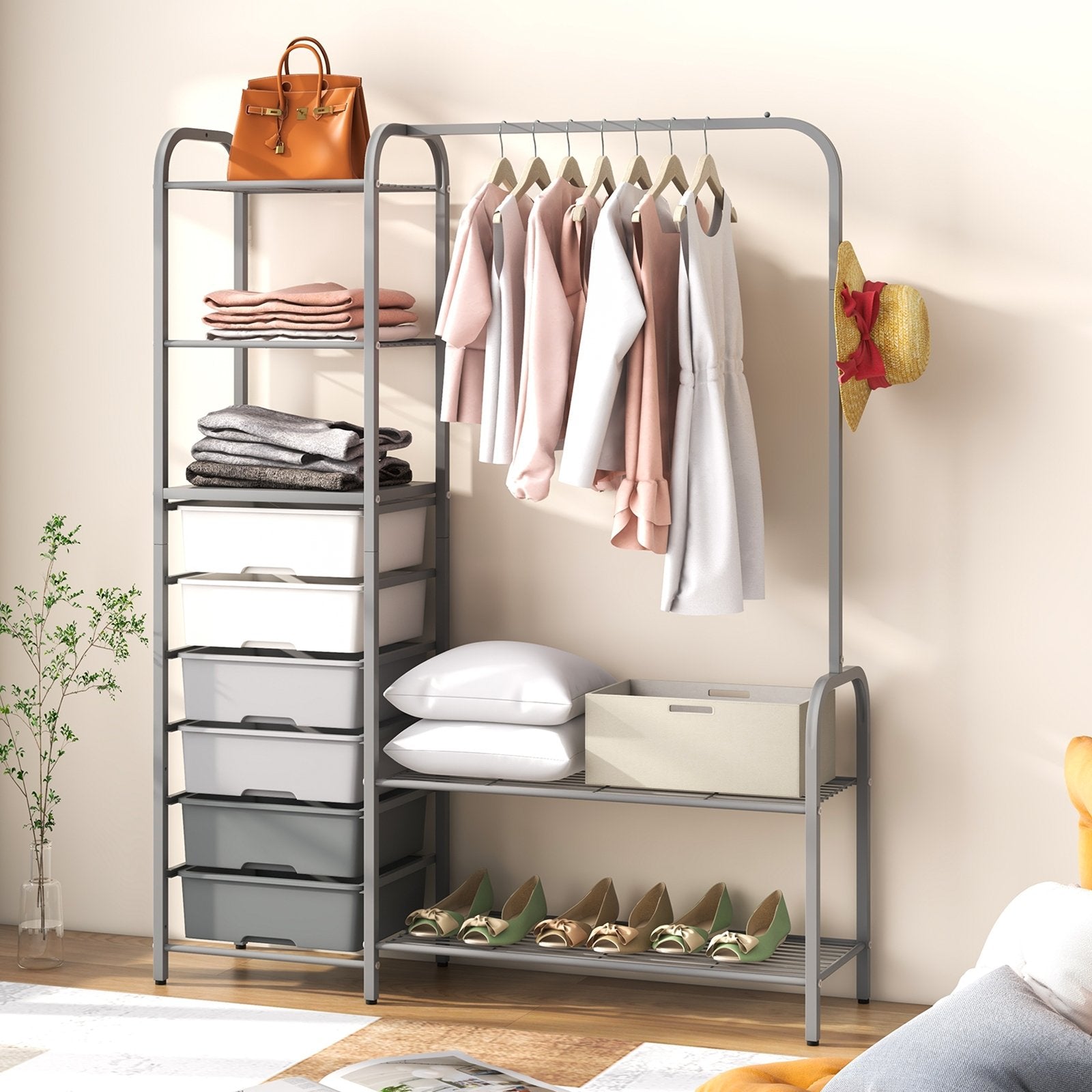Free Standing Closet Organizer with Removable Drawers and Shelves, Gray Clothing & Closet Storage   at Gallery Canada