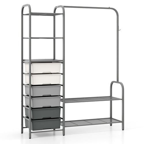 Free Standing Closet Organizer with Removable Drawers and Shelves, Gray