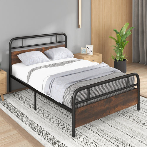 Twin/Full/Queen Size Bed Frame with Industrial Headboard-Full Size, Black