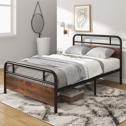 Twin/Full/Queen Size Bed Frame with Industrial Headboard-Full Size, Black Simple Bed Frame   at Gallery Canada