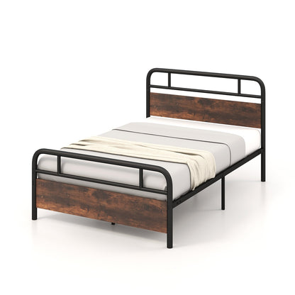 Twin/Full/Queen Size Bed Frame with Industrial Headboard-Full Size, Black Simple Bed Frame   at Gallery Canada