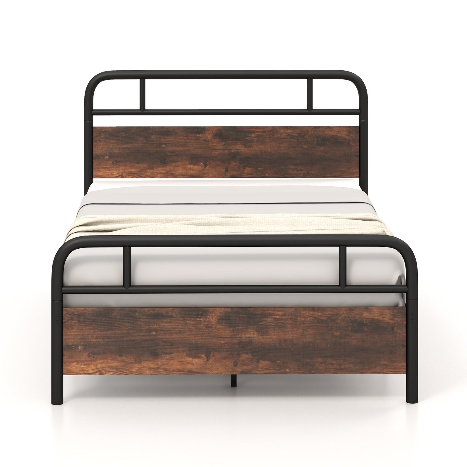 Twin/Full/Queen Size Bed Frame with Industrial Headboard-Full Size, Black Simple Bed Frame   at Gallery Canada