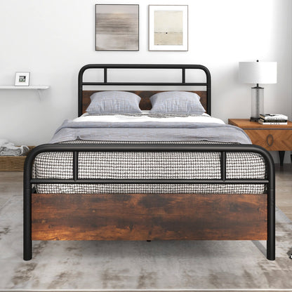 Twin/Full/Queen Size Bed Frame with Industrial Headboard-Full Size, Black Simple Bed Frame   at Gallery Canada