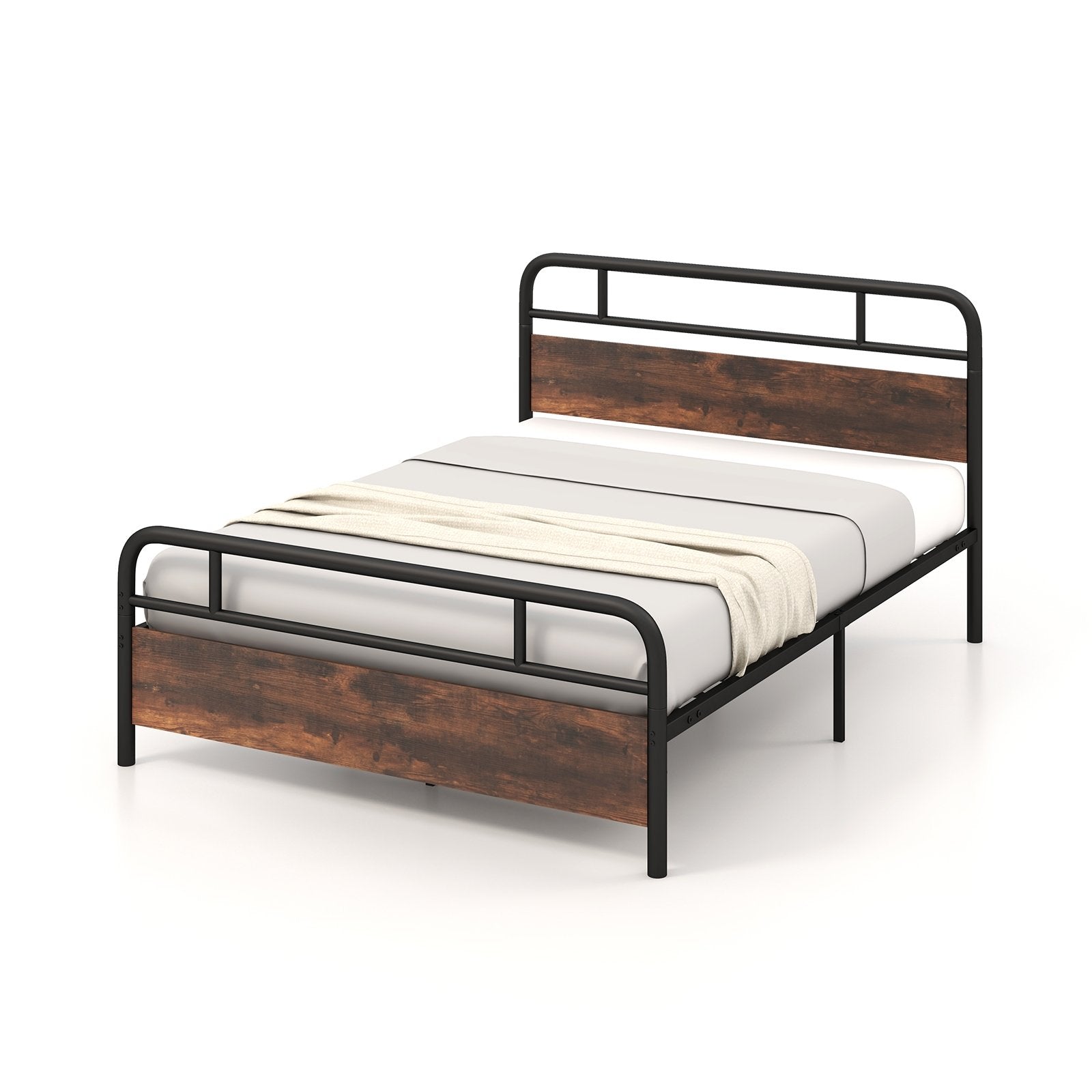 Twin/Full/Queen Size Bed Frame with Industrial Headboard-Queen Size, Black Simple Bed Frame   at Gallery Canada