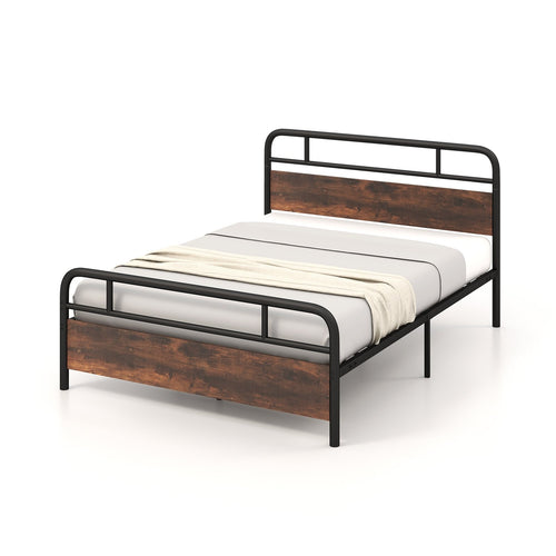 Twin/Full/Queen Size Bed Frame with Industrial Headboard-Queen Size, Black