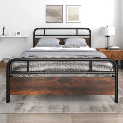 Twin/Full/Queen Size Bed Frame with Industrial Headboard-Queen Size, Black Simple Bed Frame   at Gallery Canada