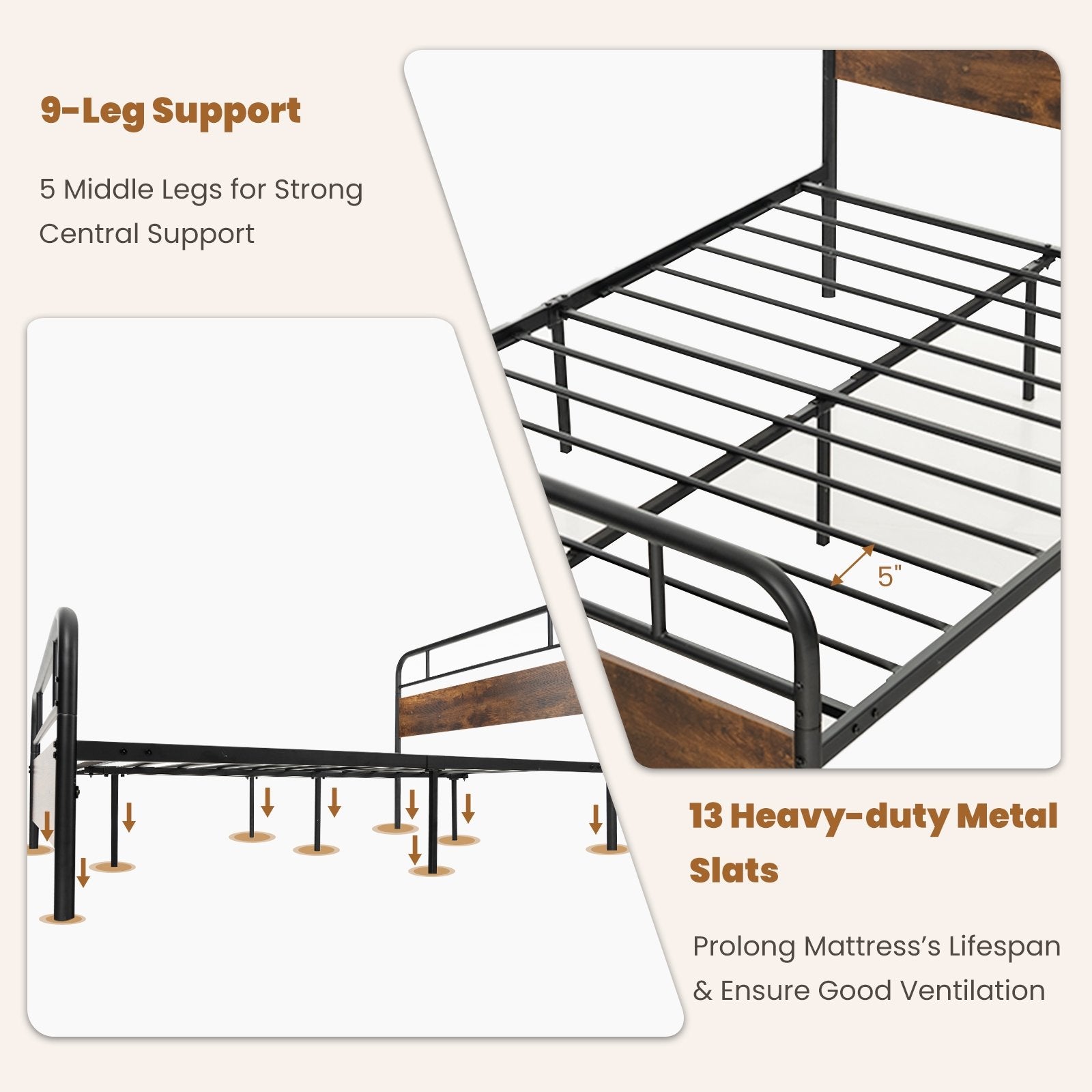 Twin/Full/Queen Size Bed Frame with Industrial Headboard-Queen Size, Black Simple Bed Frame   at Gallery Canada