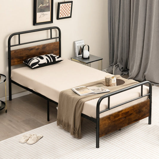 Twin/Full/Queen Size Bed Frame with Industrial Headboard-Twin Size, Black - Gallery Canada